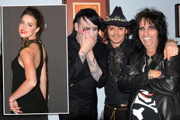 <b>Vanessa Paradis & Johnny Depp</b><br><br>… zumindest bei Depp hoch her: Er feierte Partys mit Schockrocker Marilyn Manson (3.v.r.) und Alice Cooper (r.), vergnügte sich auf Konzerten und soll den Flirt mit „Rum Diary“-Kollegin Amber Heard, der angeblich schon vor dem Aus mit Paradis begann, vertieft haben. Auch in Zeiten der Trennung ist der zweifache Vater Depp offenbar kein Kind von Traurigkeit. (Bilder: WENN)