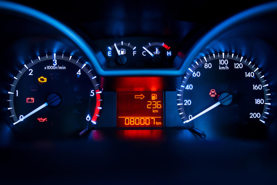 Modern car illuminated dashboard closeup