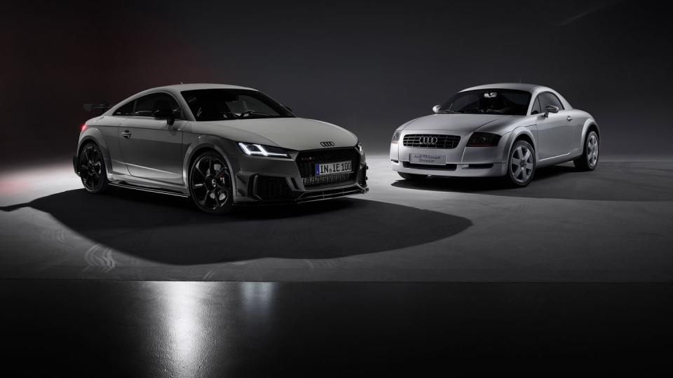 audi tt rs and audi tt concept parked together in shown both in gray