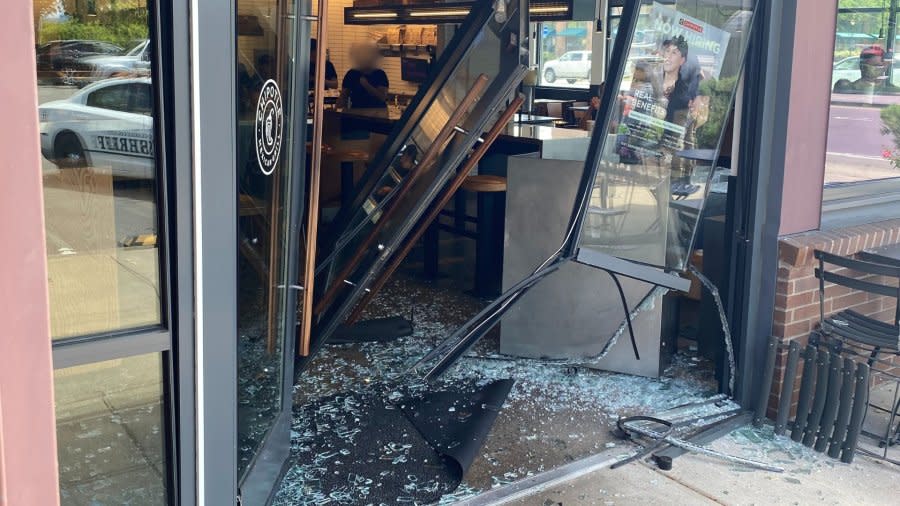 A suspected drunk driver crashed through the front of a Wilsonville Chipotle on May 20 (WPD)