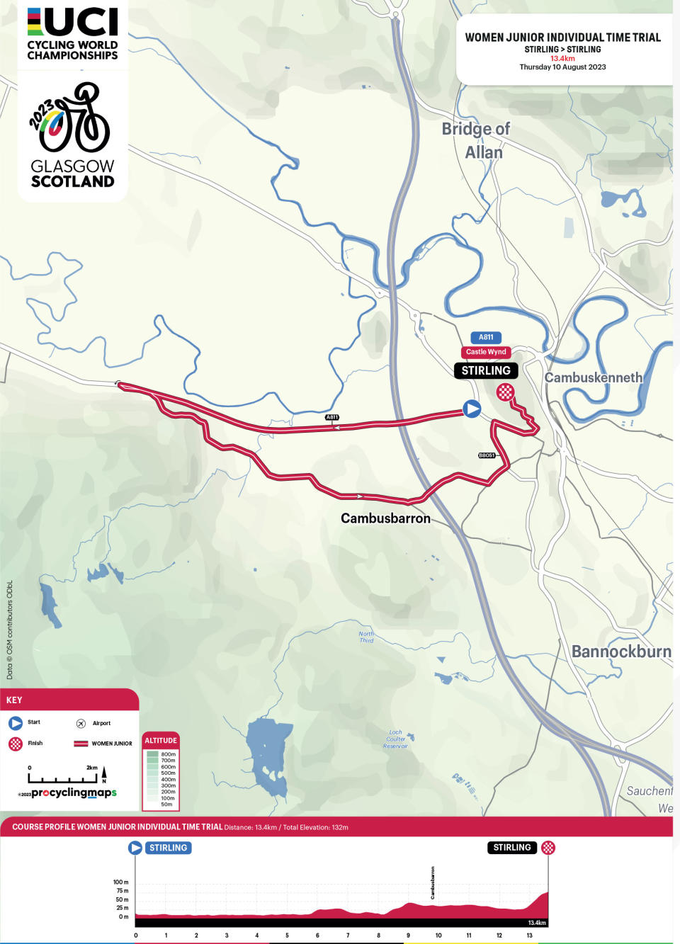 Maps and profiles for the road events at the 2023 UCI World Championships in Glasgow