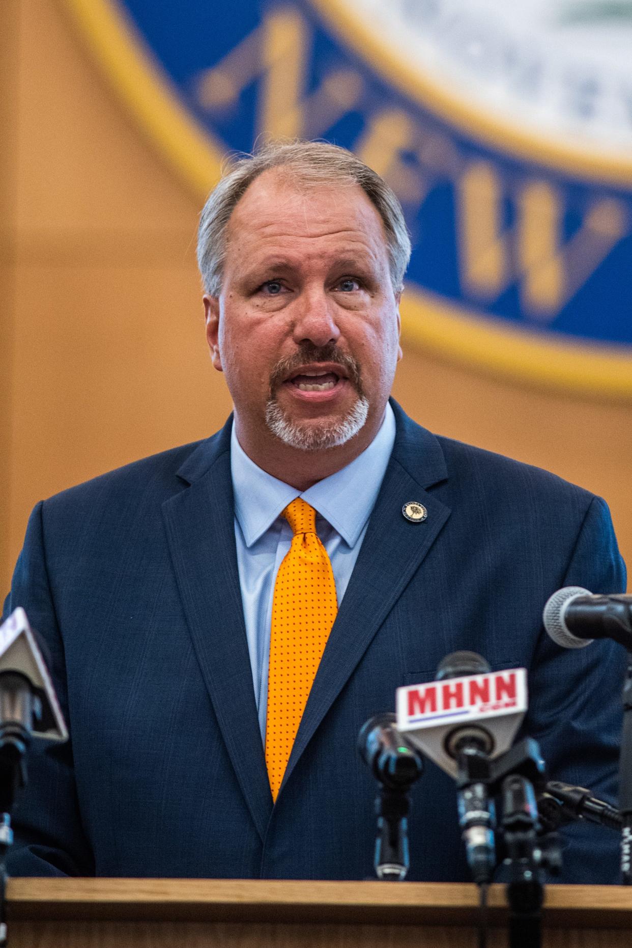 Orange County District Attorney David Hoovler speaks during the press conference in Goshen, NY on Monday, June 21, 2021.
