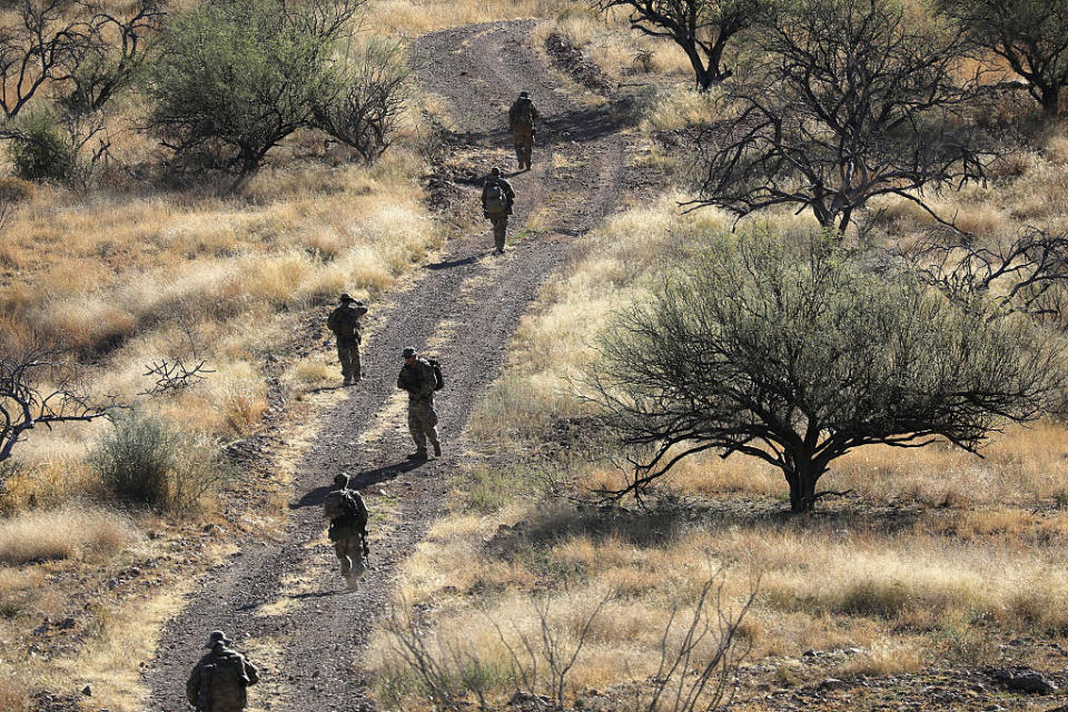 Members of Arizona Border Recon on the U.S.-Mexico border near Arivaca, Ariz. on on Nov. 14, 2016.<span class="copyright">John Moore/Getty Images</span>