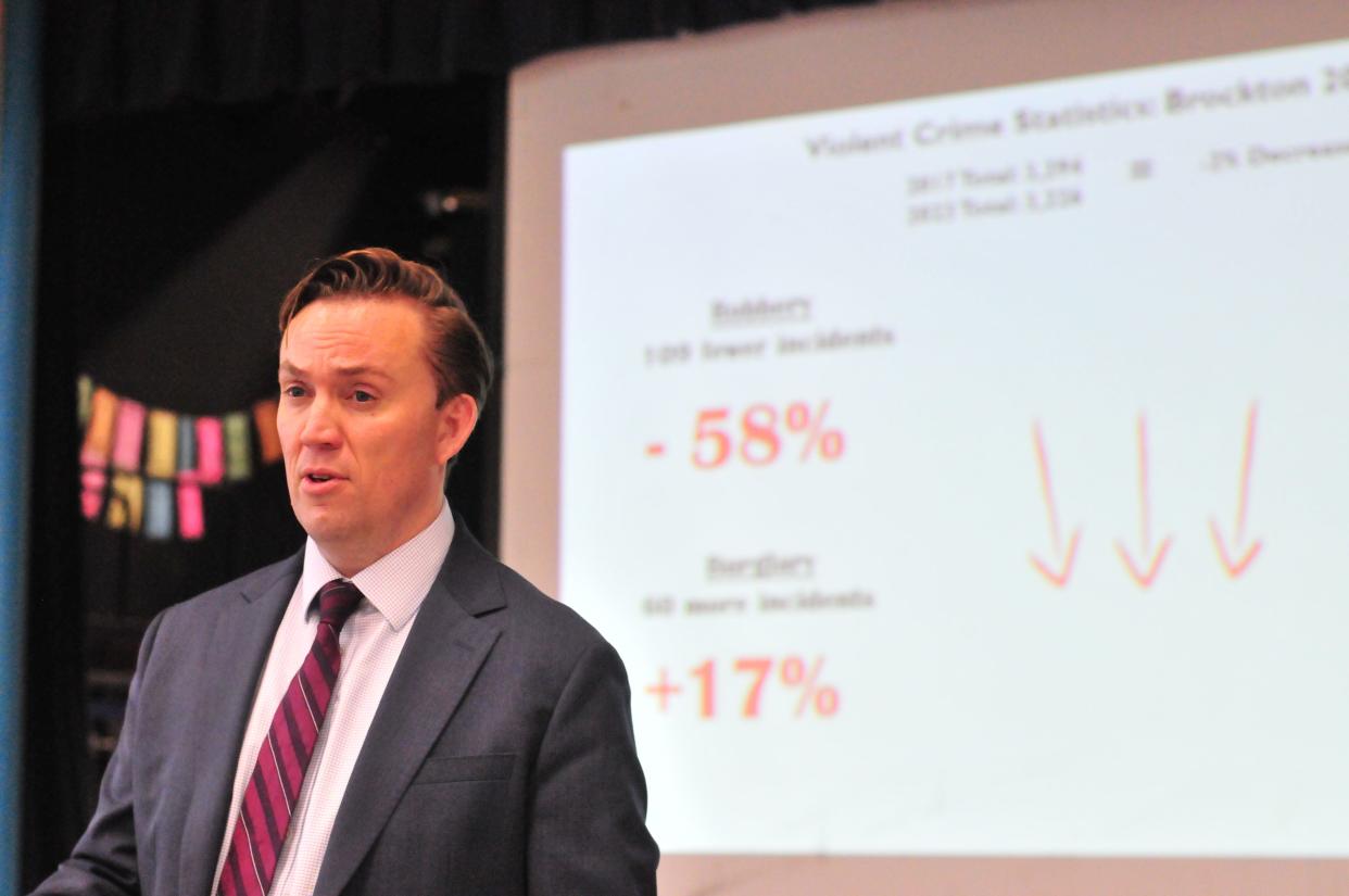 Kevin McCarthy, an assistant district attorney for Plymouth County, discussed crime with Brockton residents on Wednesday, June 12, 2024 at the Arnone School.