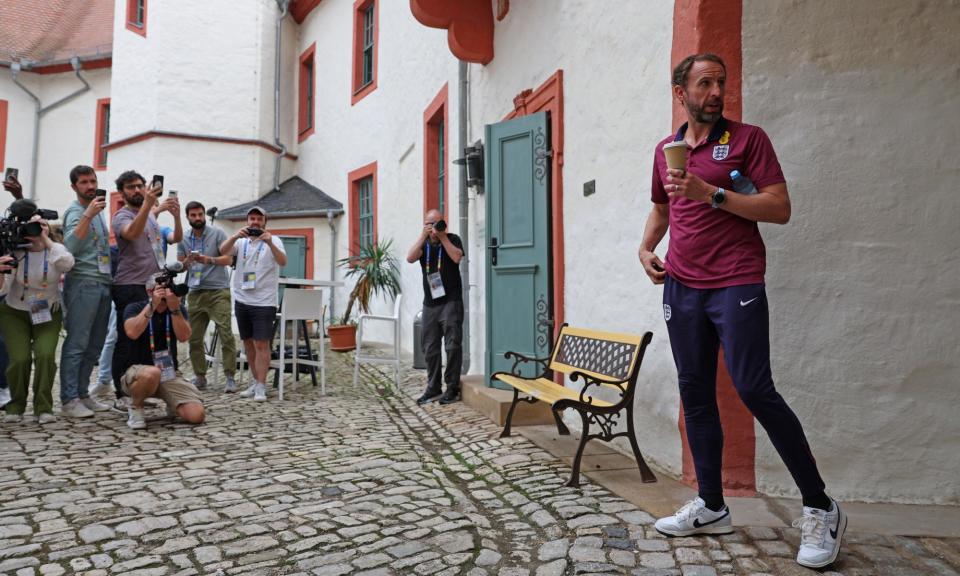 <span>England's head coach Gareth Southgate walks near the media centre at the team's base camp, the Weimarer Land golf resort, on Friday.</span><span>Photograph: Adrian Dennis/AFP/Getty Images</span>