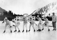 <p>At the first official Winter Olympics (though it would only be recognized as such after the fact, two years later), American Charles Jewtraw (third from right, above) brought home the very first gold medal after he won the <a rel="nofollow noopener" href="http://www.historybyzim.com/2014/02/charles-jewtraw-the-1924-winter-games/" target="_blank" data-ylk="slk:500-meter speed skating competition;elm:context_link;itc:0;sec:content-canvas" class="link ">500-meter speed skating competition</a>.</p>