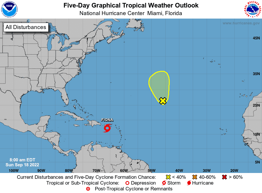 A graphic from the National Hurricane Center shows systems currently being tracked over the Atlantic Basin.