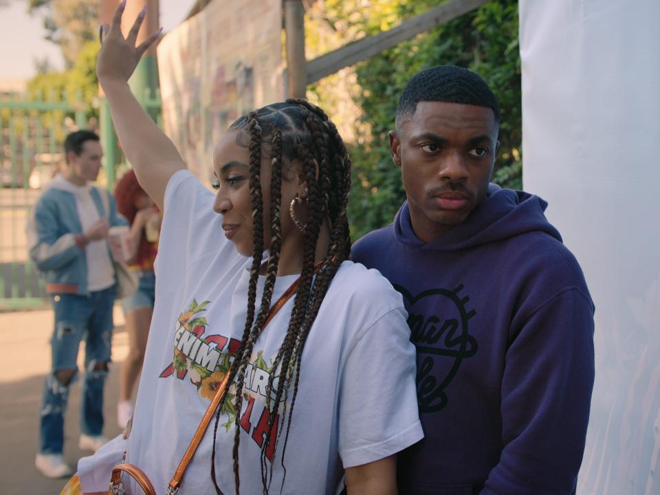 Andrea Ellsworth as Deja and Vince Staples as Vince Staples in episode 104 of The Vince Staples Show