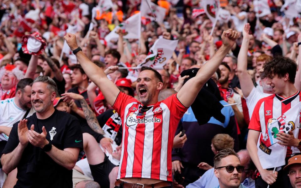 Southampton fans in the stands during the Sky Bet Championship play-off final at Wembley Stadium