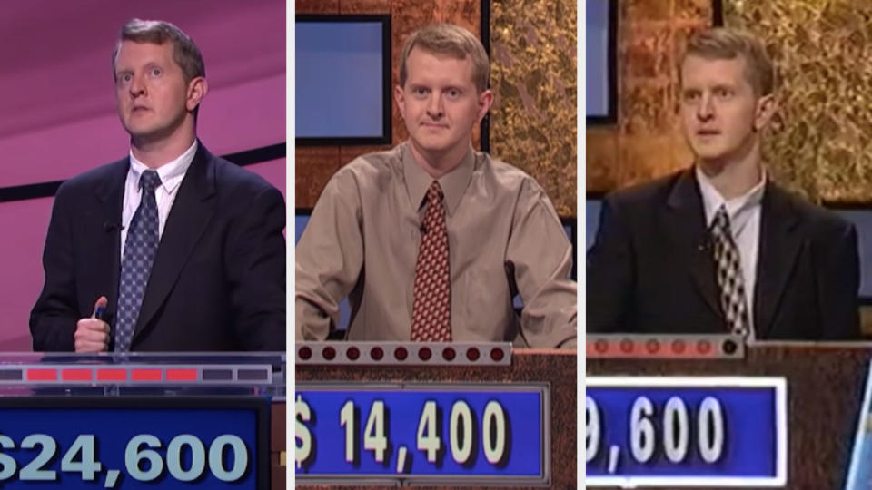 Ken Jennings in three different outfits on "Jeopardy!"