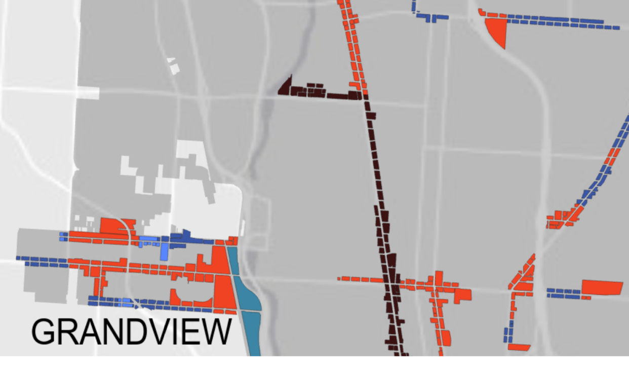 Zoning changes in darker brown represent areas where the city of Columbus' proposed rezoning plan would permit buildings of up to 16 stories provided they include some affordable housing.