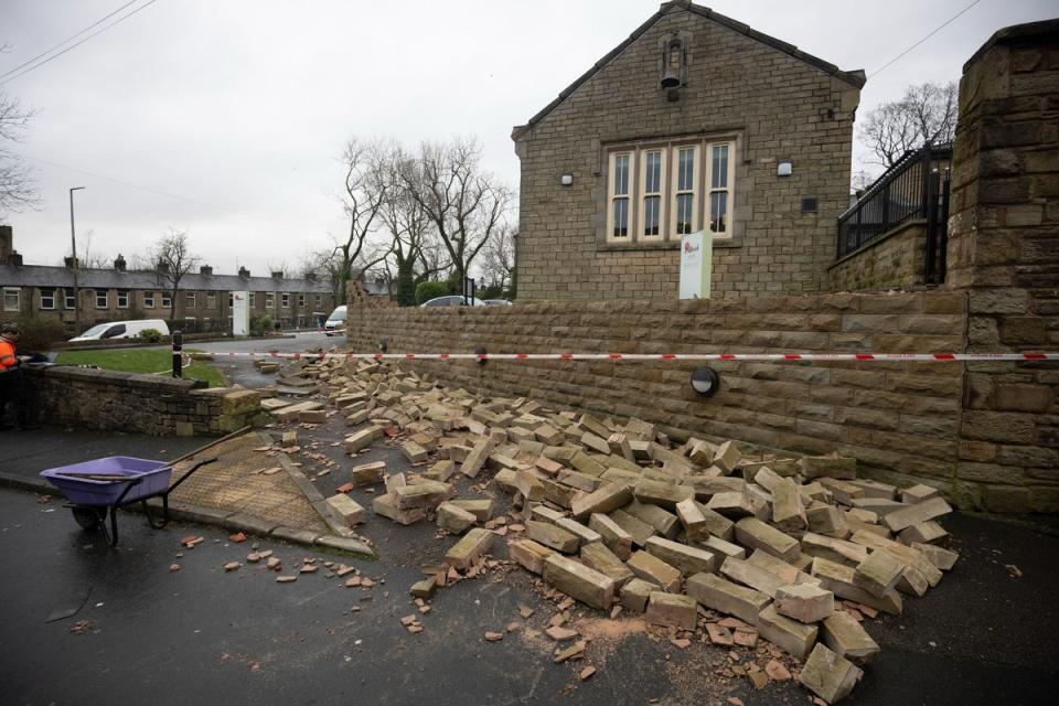 Debris from a wall wrecked in the tornado in Stalybridge (Getty Images)
