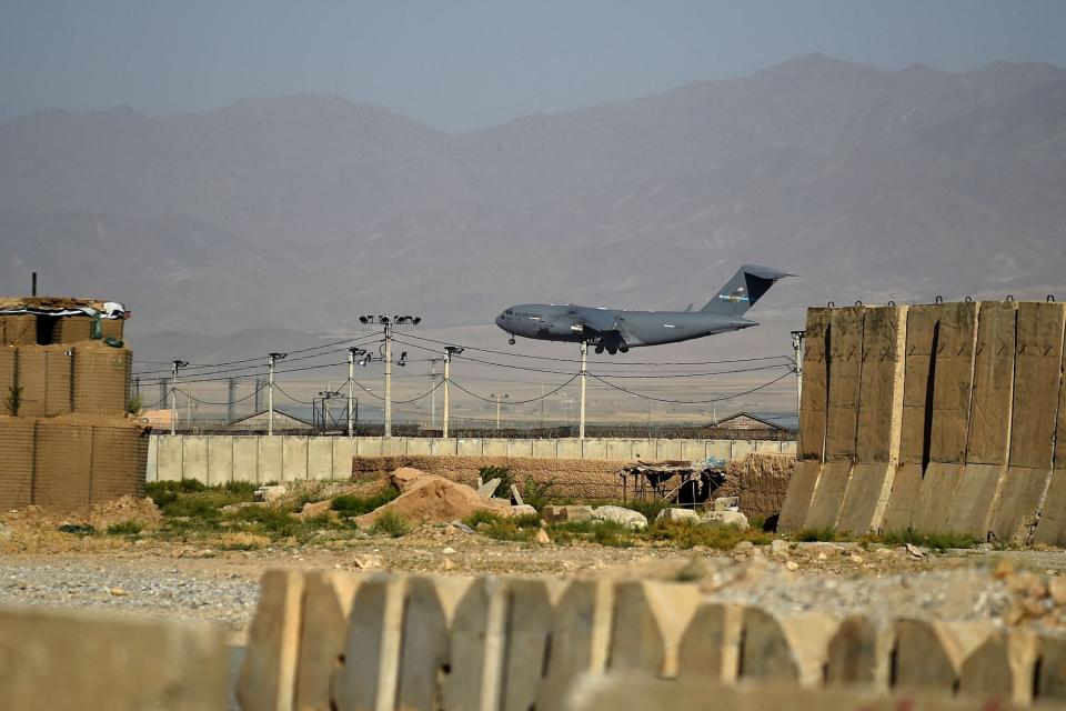 A plane lands at Bagram airfield in Afghanistan.