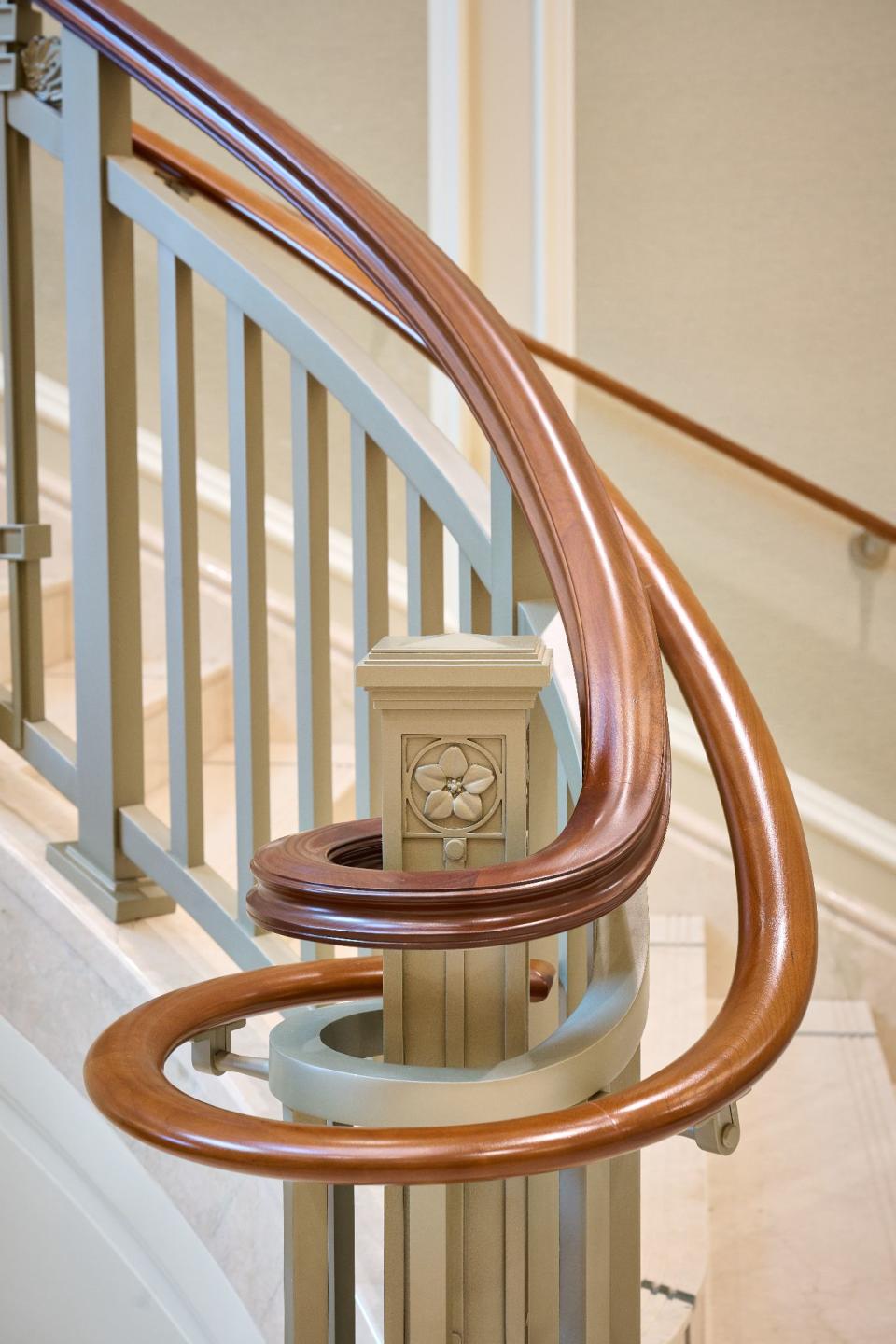 The railing in the grand staircase in the Orem Utah Temple.  