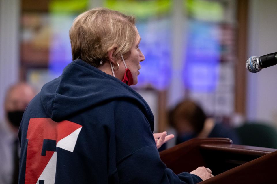 Donna DeMarco, an instructional education assistant for Central Bucks East, speaks during a Central Bucks school board meeting, on Tuesday, Jan. 11, 2021, talking about the support staff contract which remains under negotiation since expiring in June.