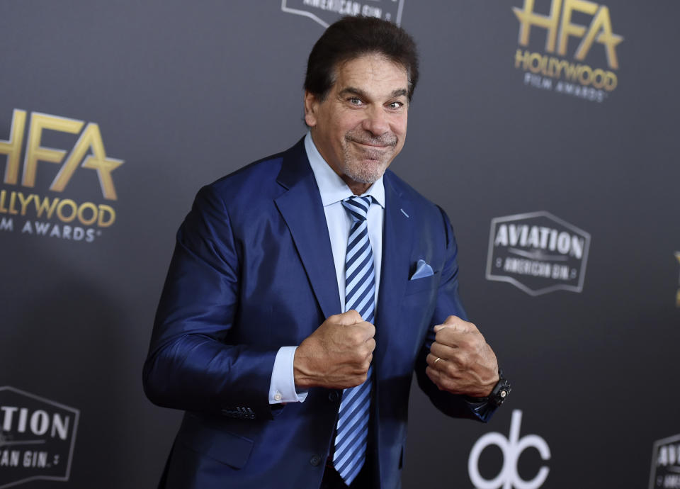 FILE - Lou Ferrigno arrives at the Hollywood Film Awards on Nov. 4, 2018, in Beverly Hills, Calif. Ferrigno turns 70 on Nov. 9. (Photo by Jordan Strauss/Invision/AP, File)