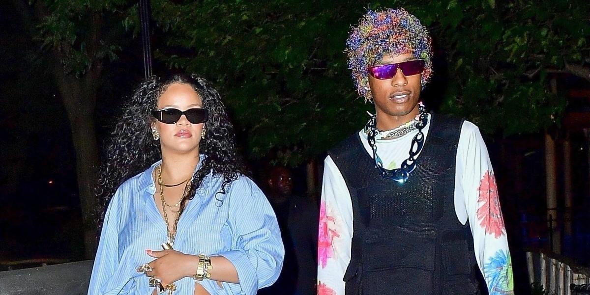 Rihanna pairs double denim with a peekaboo bra for A$AP Rocky date night