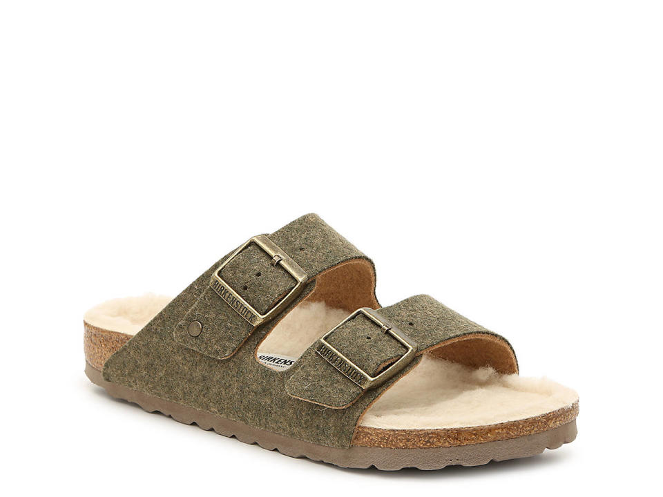 Birkenstock Arizona Happy Lamb Slide Sandal. Image via DSW.