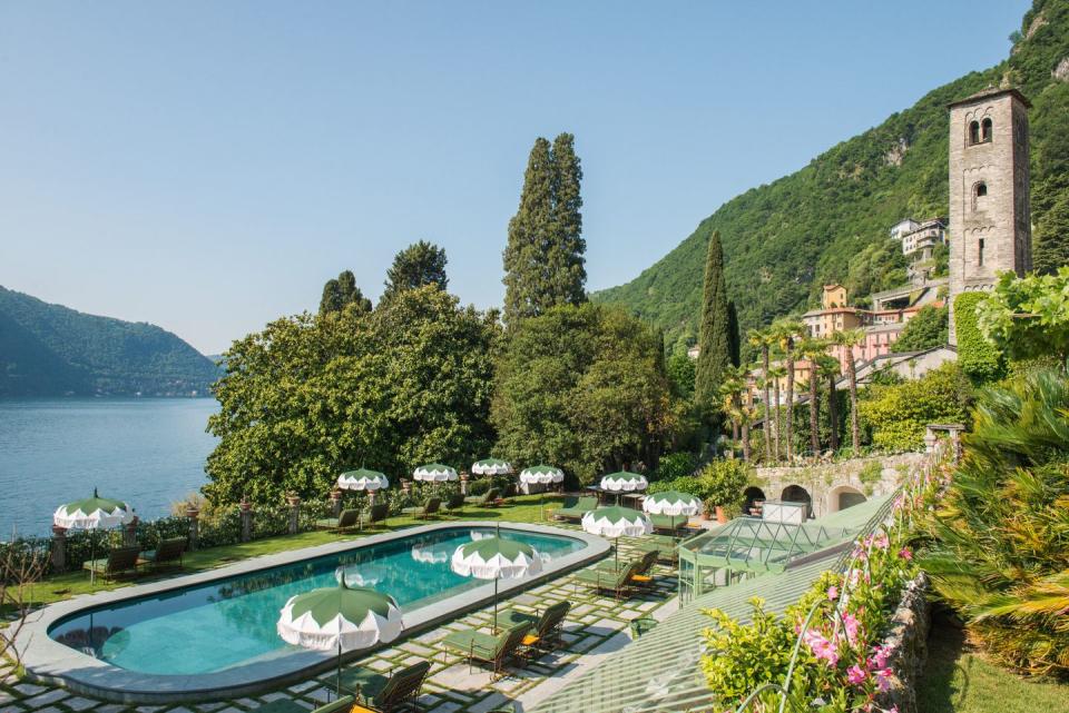 passalacqua's pool and view of lake como, italy