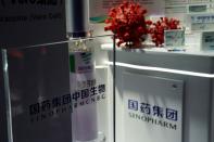 FILE PHOTO: Booth displaying coronavirus vaccine candidate from CNBG in Beijing