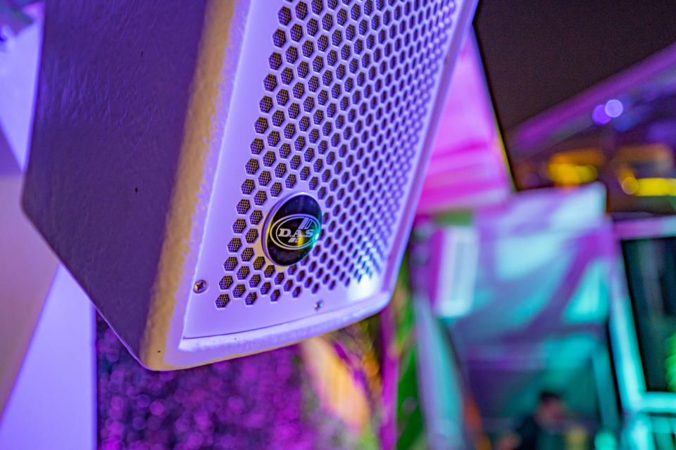 A DAS Audio speaker bringing the tunes at a DC nightclub.