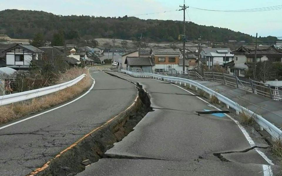 Tremors caused a road to crack in the city of Nanao