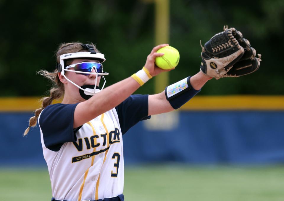 Victor pitcher Olivia Steinorth against Rush-Henrietta. 