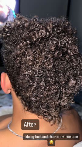 <p>brittany mahomes/instagram</p> Brittany Mahomes then shared an 'after' photo of her husband Patrick Mahomes' curls following her handiwork