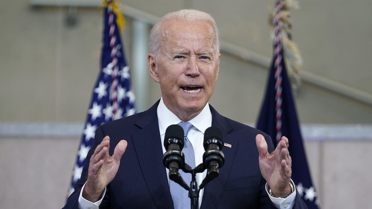 President Joe Biden delivers a speech on voting rights at the National Constitution Center, Tuesday, July 13, 2021, in Philadelphia. (Evan Vucci/AP)