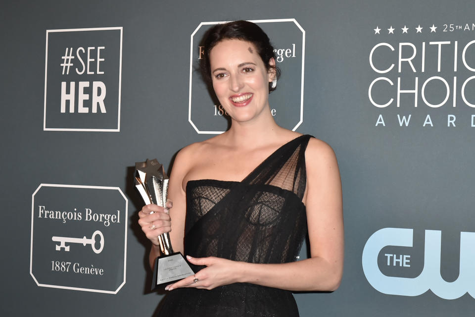 SANTA MONICA, CALIFORNIA - JANUARY 12: Phoebe Waller-Bridge attends the 25th Annual Critics' Choice Awards -  Press Room at Barker Hangar on January 12, 2020 in Santa Monica, California. (Photo by David Crotty/Patrick McMullan via Getty Images)