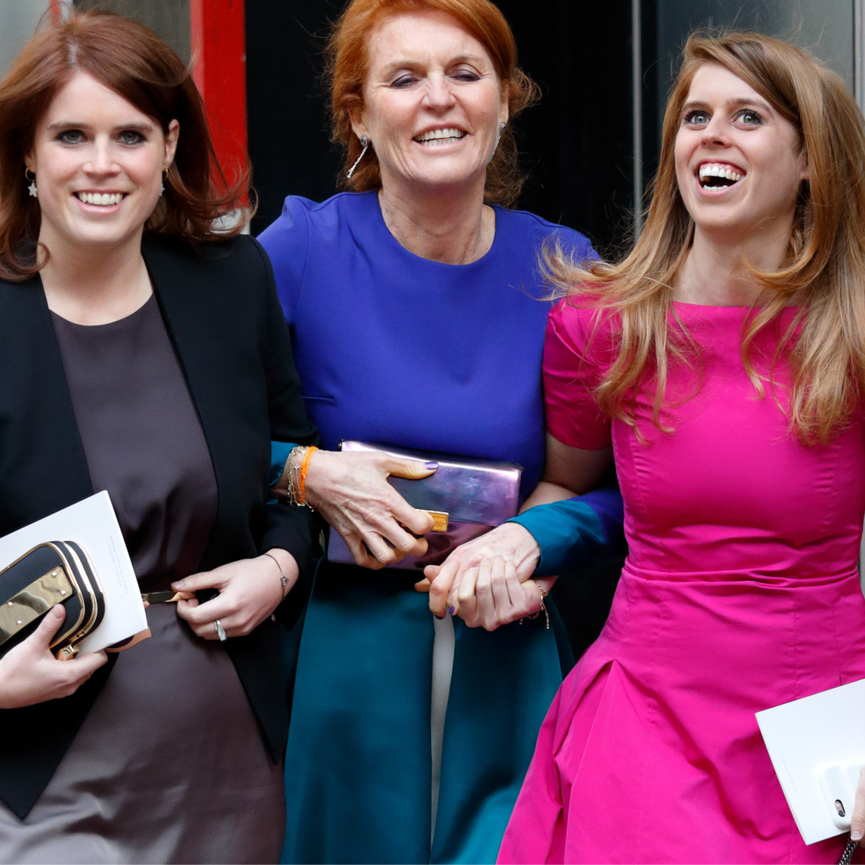  Princess Eugenie, Sarah Ferguson, Duchess of York and Princess Beatrice attend the wedding of Petra Palumbo and Simon Fraser, Lord Lovat at St Stephen Walbrook church on May 14, 2016 in London, England. 