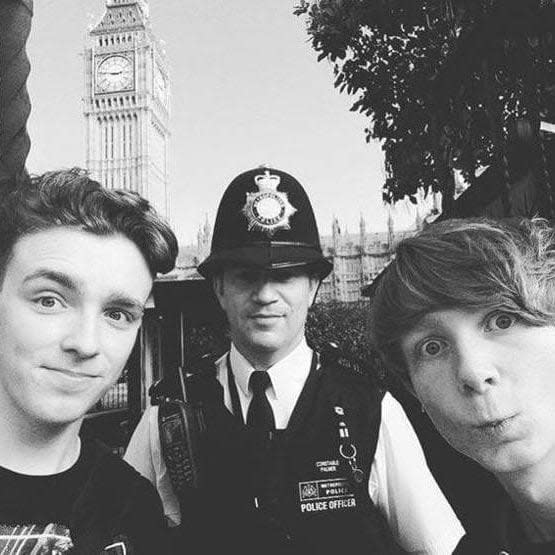 A-level students Tyler Chapperley-Russell and Will Robins met PC Keith Palmer while on a college trip to London last year - Credit: BBC