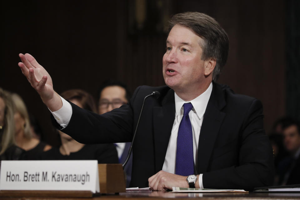 Judge Brett Kavanaugh testifies to the Senate Judiciary Committee during his Supreme Court confirmation hearing on Capitol Hill on September 27, 2018. / Credit: JIM BOURG / Getty Images