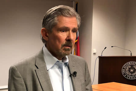 Kent Whitaker speaks to reporters after asking the chairman of the Texas Board of Pardons and Paroles to spare the life of his son Thomas Whitaker, a deathrow inmate who is set the be executed on February 22, in Austin, Texas, U.S., February 12, 2018. Picture taken on February 12, 2018. REUTERS/Jon Herskovitz