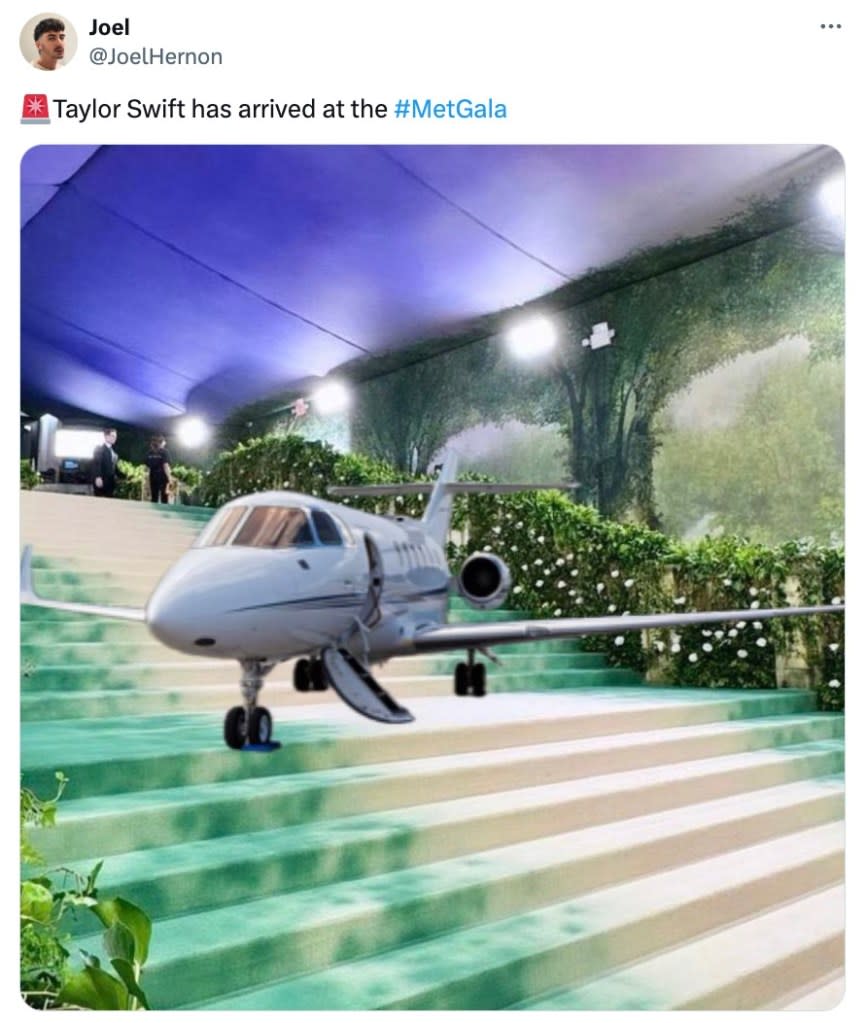 “Taylor Swift has arrived at the #MetGala” was a meme about an absent celebrity. @JoelHernon/X