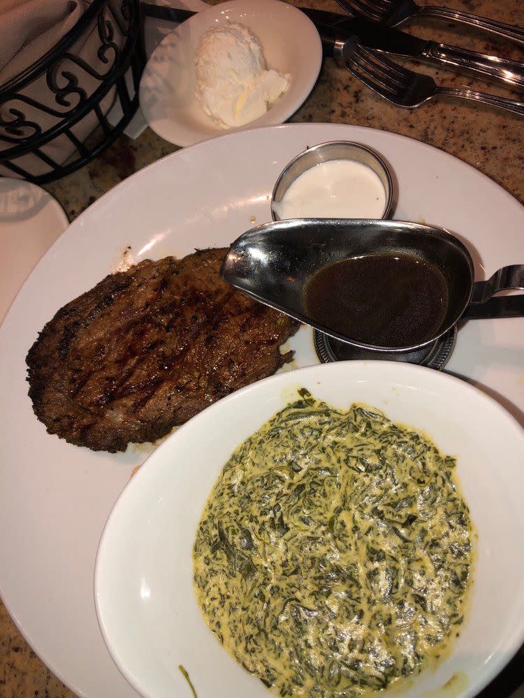 Carter Green Steakhouse Prime Rib with Creamed Spinach at Island View Casino and Resort