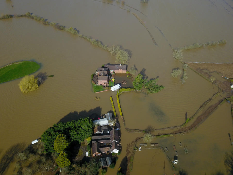 Aerial view of flooding in Severn Stoke shows the extent of the wet weather on the local area.