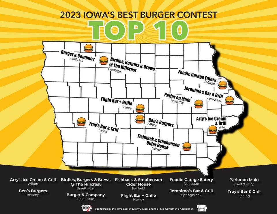 The Iowa Beef Industry Council has released the Top 10 finalists for the 2023 Iowa's Best Burger Contest.