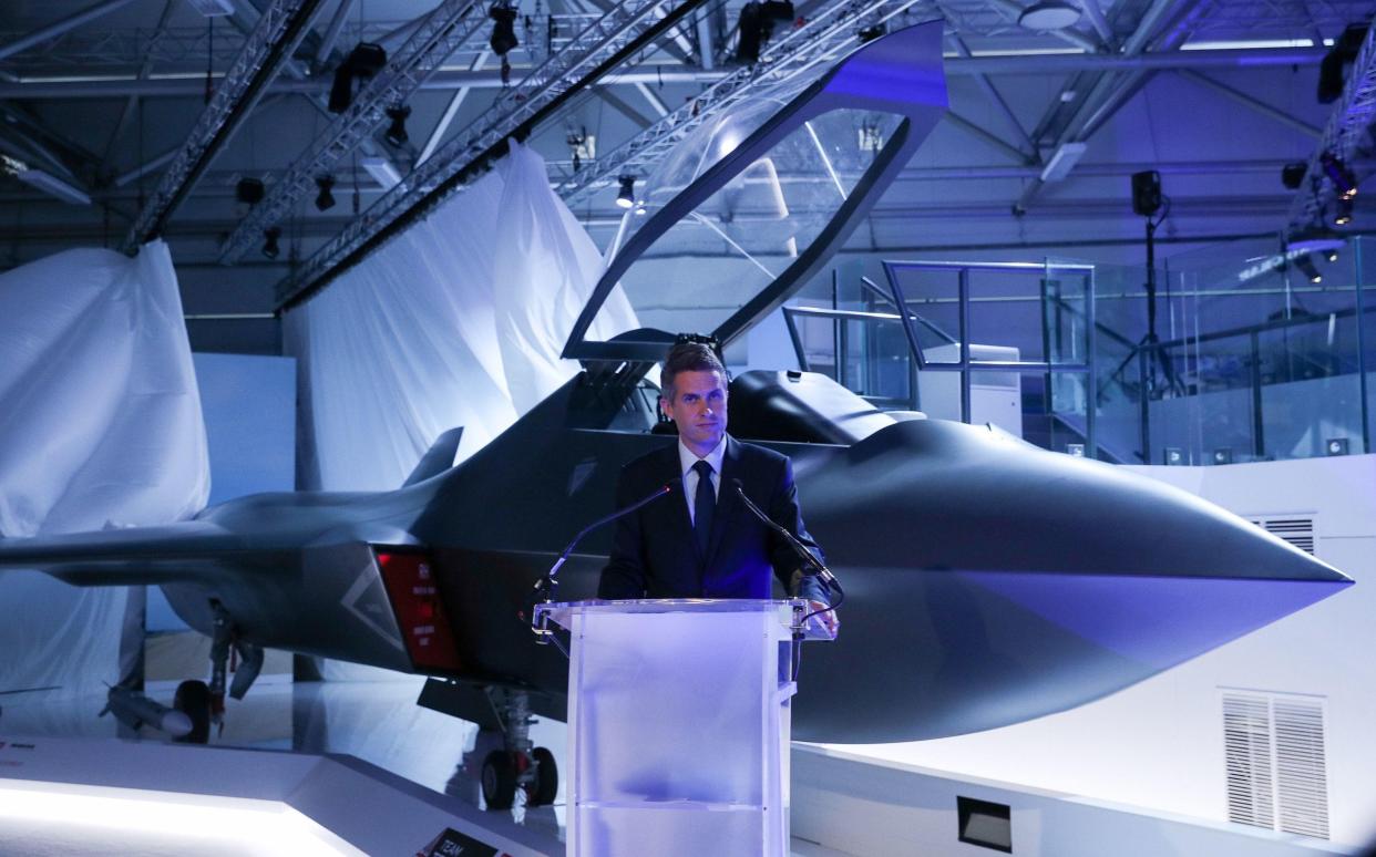 Gavin Williamson, then the defence secretary, unveils the Tempest fighter jet at the Farnborough International Airshow in 2018