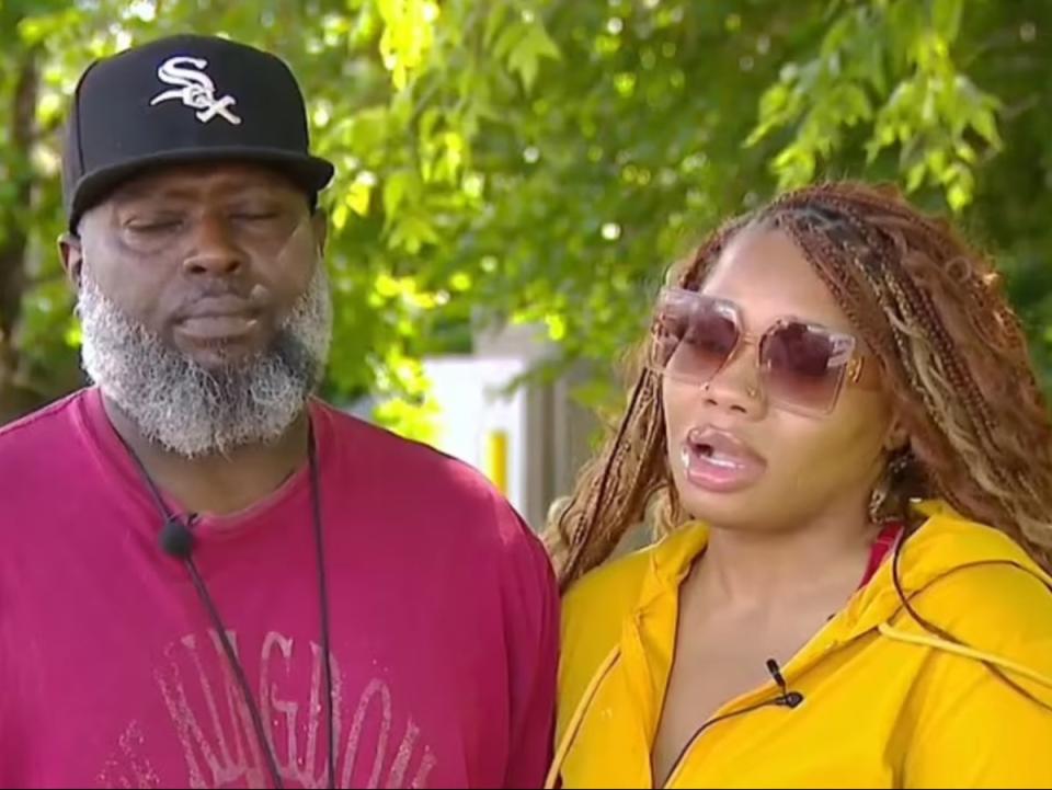 Cherish Edwards, right, with her father Deon Edwards. Cherish Edwards’ 8-year-old son, Amir, died after he was shot in the head trying to protect her from her abusive husband on June 5, 2024 (screengrab/CBS Minnesota)