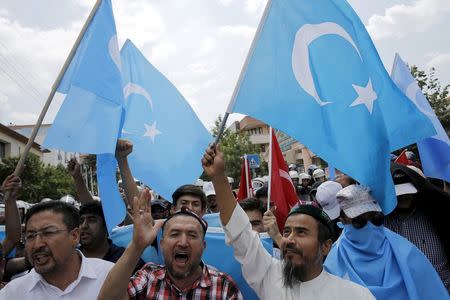 Demonstrators shout slogans as they attend a protest in front of the Thai Embassy in Ankara, Turkey, July 9, 2015. REUTERS/Umit Bektas