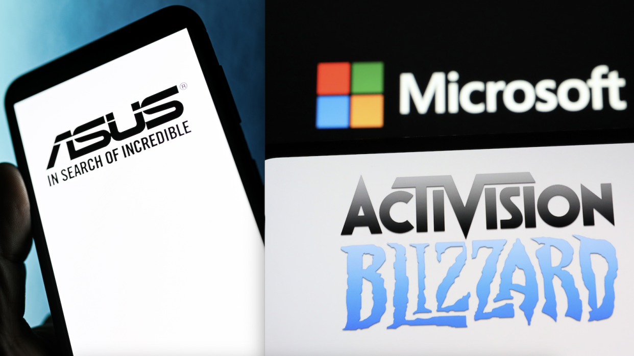 A composite of logos of tech giants, ASUS, Activision Blizzard and Microsoft