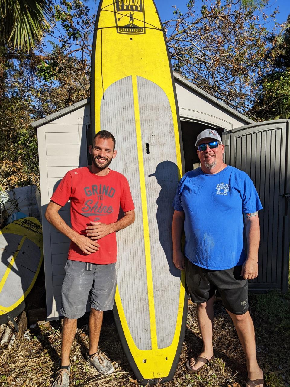 Sammy Sosa and Scott Sopher used paddleboards to rescue residents of Tonya Court and Wisconsin Street during the storm.