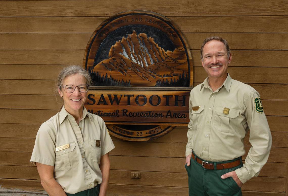 U.S. Forest Service Sawtooth NRA Recreation Program Manager Susan James and SNRA Area Ranger Kirk Flannigan work at the SNRA headquarters on June 16.