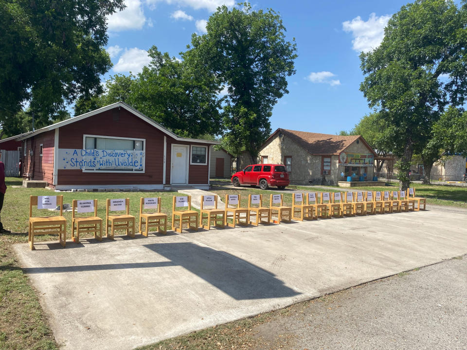 Empty chairs: Morales's memorial has 19 small chairs for the child victims, and two adult chairs for the teachers who died in the shooting. (Danielle Campoamor / TODAY)