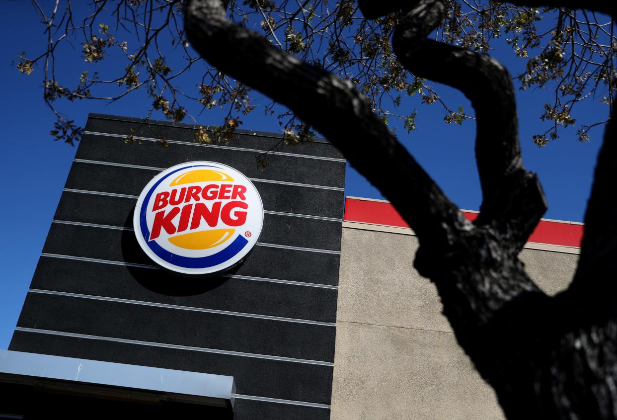 The Burger King logo is displayed on the exterior of a Burger King restaurant in California.