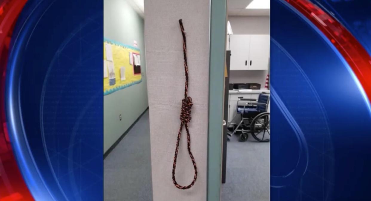 A photo of a noose at Summerwind Elementary School in California was reportedly emailed to staff by the principal. (Screenshot: Fox 11)