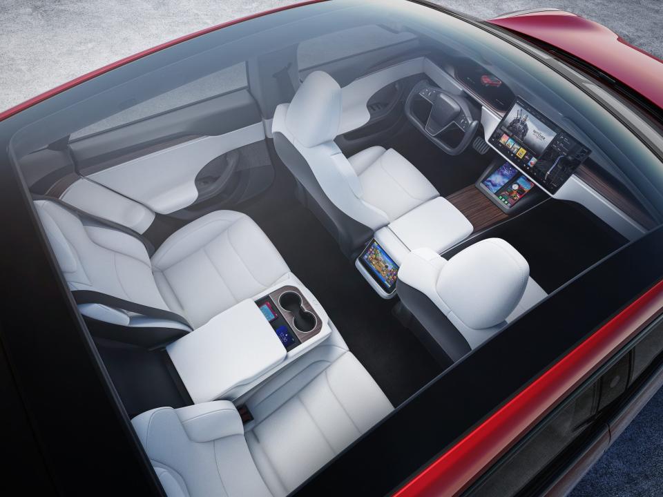 The interior of the 2021 Tesla Model S sedan.