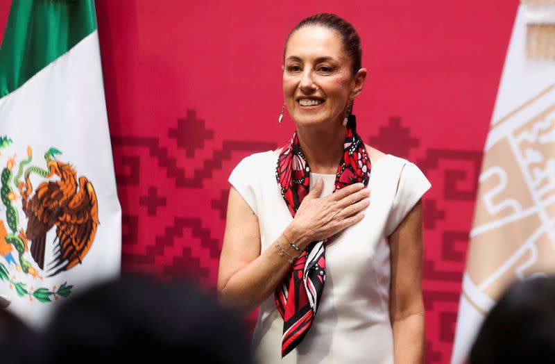 Outgoing Mexico City Mayor Claudia Sheinbaum holds a press conference in Mexico City