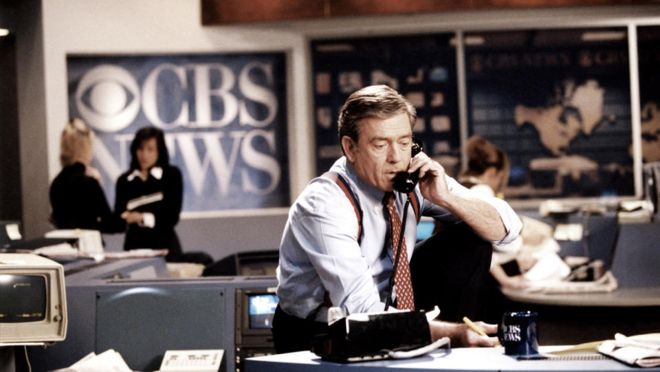 Dan Rather on <em>CBS Evening News</em> in the 1990s.